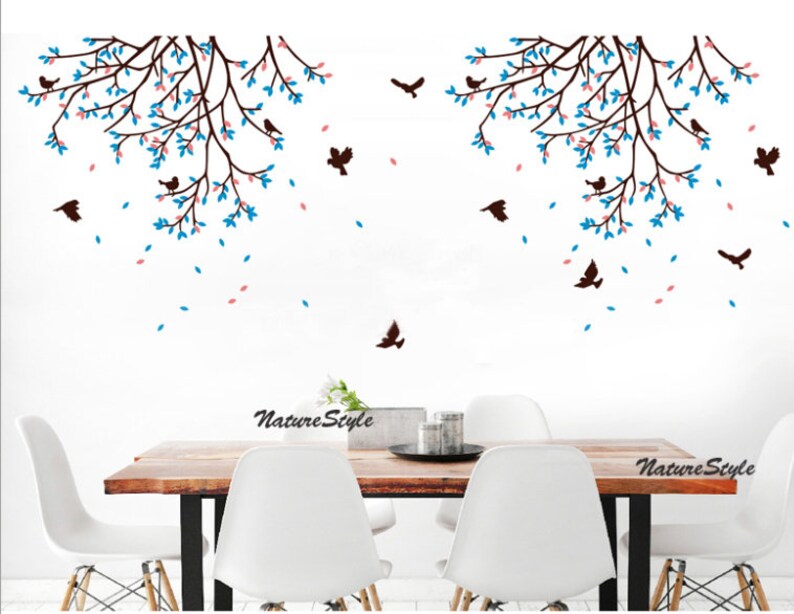 Two branches and flying birds Nursery wall decal trees baby wall decal vinyl wall decal nursery bedroom office decal image 4