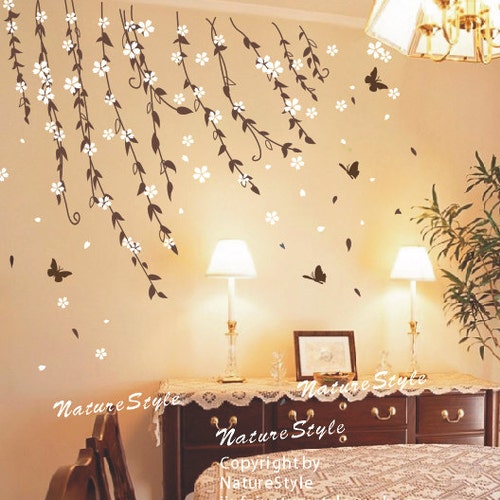 Branch Flowers With Butterflies cherry Blossom Wall Decal Etsy