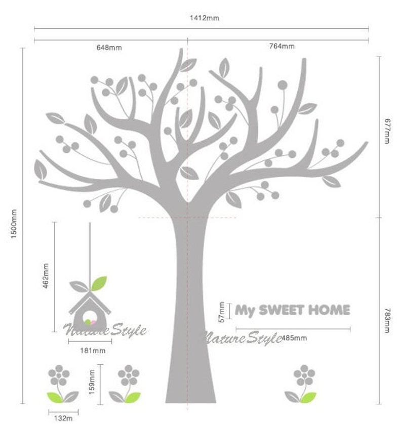 Tree with Flying Birds Vinyl Wall Decal,Sticker,Nature Design image 4