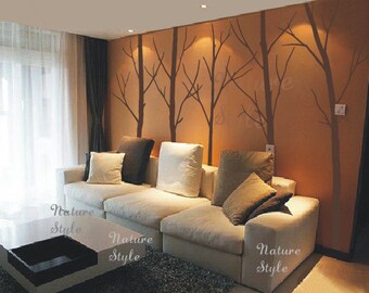 Tree Wall Decal Winter trees nature forest wall decals art wall decor nursery wall sticker living room wall mural-Five Winter Trees