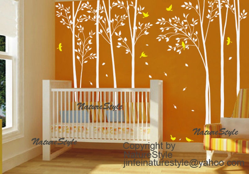 Tree wall decal nursery decal children wall sticker baby decal bedroom Birds in the Forest image 1