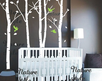 Nursery wall decal tree Wall decal birch tree wall sticker kids Nursery room vinyl wall decal birds forest--6birch tree with flying birds