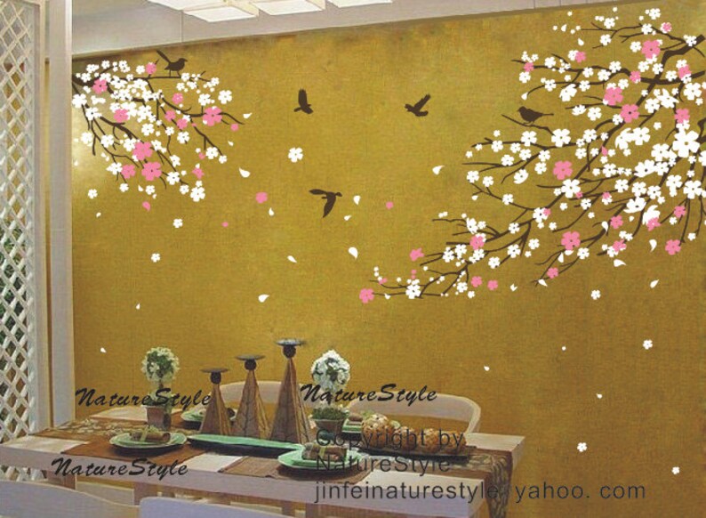 Free Cherry Blossom Wall Decal With Flying Birds Baby Nursery Decals Vinyl Decor Kids Flower Sticker