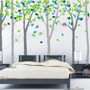 FREE SHIPPING - wall decal tree nursery wall decal baby wall decal children bedroom vinyl decal-6 Birch Tree with Colorful leaves