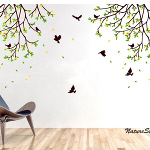 Two branches and flying birds Nursery wall decal trees baby wall decal vinyl wall decal nursery bedroom office decal image 2