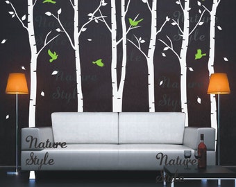 FREE SHIPPING - Birch tree wall decal baby boy girl birthday nursery wall mural flying birds decal kids decal-6 Birch Tree with Flying Birds