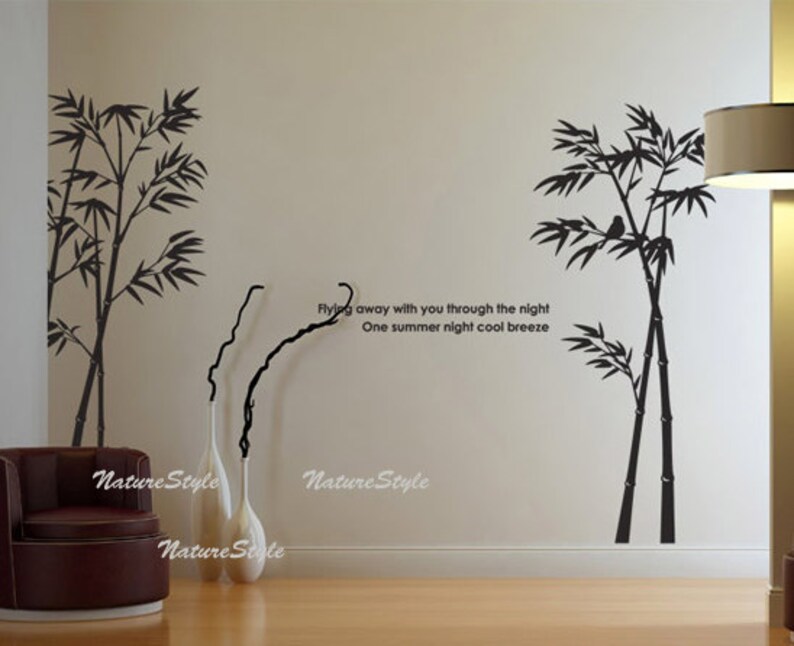 Beautiful bamboo grove with Flying Birds-Vinyl Wall Decal,Sticker,Nature Design image 2