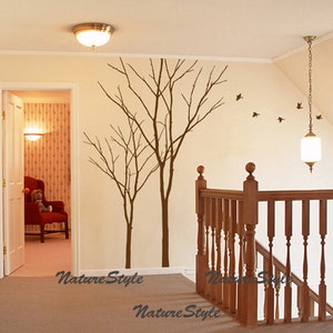 vinyl wall decal winter trees wall decal nursery flying birds decal tree wall decor girl bedroom decor-Two Winter Trees image 3