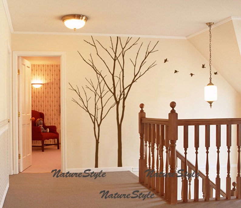 vinyl wall decal winter trees wall decal nursery flying birds decal tree wall decor girl bedroom decor-Two Winter Trees image 3