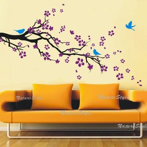 Cherry blossom wall decals Nursery wall sticker Branch vinyl wall decal Children wall decals flower-plum blossom with Flying Birds image 3