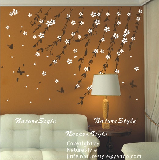 Branch Flowers With Butterflies vinyl Wall Decal White Flower Etsy