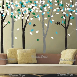 FREE SHIPPING wall decal tree nursery wall decal baby wall decal children bedroom vinyl decal-6 Birch Tree with Colorful leaves image 2