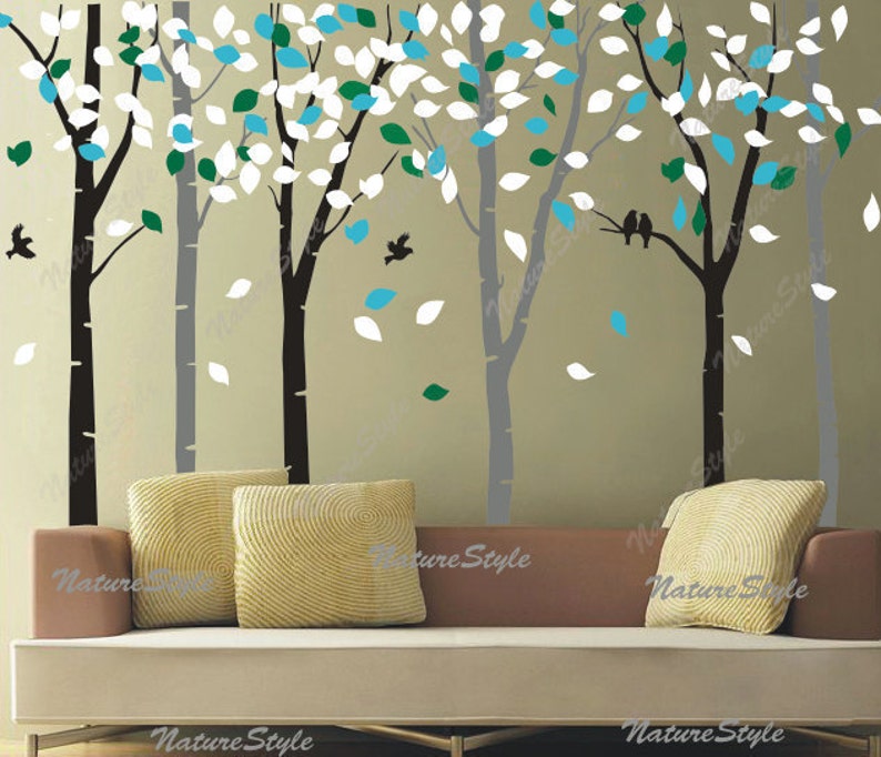 FREE SHIPPING wall decal tree nursery wall decal baby wall decal children bedroom vinyl decal-6 Birch Tree with Colorful leaves image 2