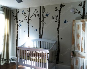 Children kids Nursery wall decal tree Wall decal birch tree wall mural Nursery vinyl wall decal birds forest--6 Birch Tree with Flying Birds