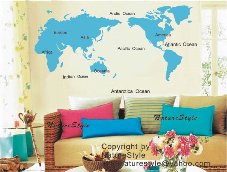 Map of the Worldnursery Wall Decals Tree Vinyl Wall Decals Etsy