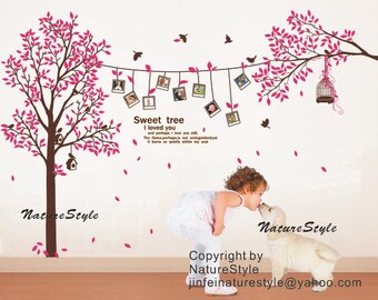 wall decal Photo with Flying birds- Wall Decal  Sticker Nature tree decal branch decal birds decal room decor nursery decal frame decal