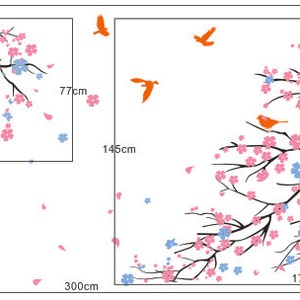 FREE SHIPPING cherry blossom Floral with Flying Birds tree wall decal bedroom children baby girl boy nursery room wall decal flower image 4