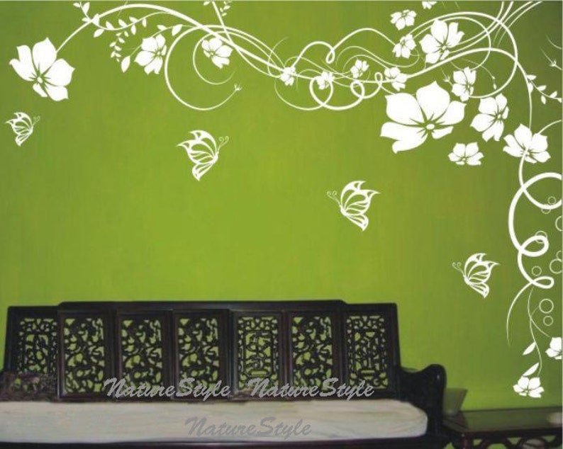Nursery Wall Decals Flower Vinyl Wall Decals Butterflies Wall Etsy