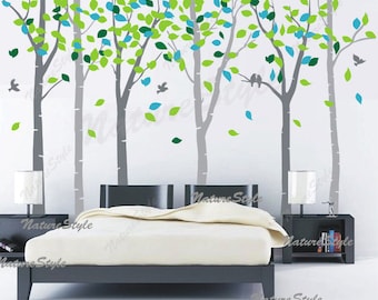 FREE SHIPPING - 6 birch trees wall decal - baby decal  birds Nursery wall decals tree wall decals wall sticker children wall decals