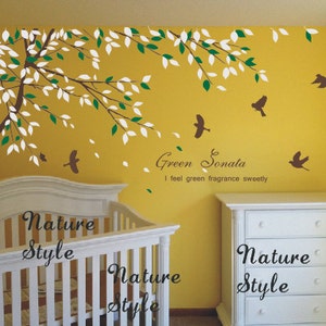 Branch with Flying Birds -Tree and bird wall decals baby Nursery wall sticker Branch vinyl wall decal Children wall mural girl  room decal