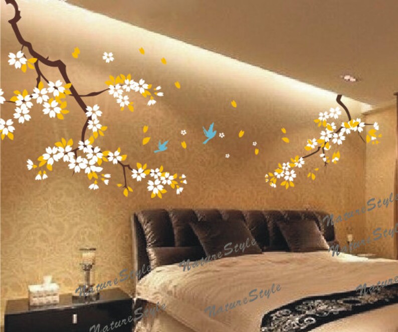Vinyl Wall Decal,pink flower wall decal tree nursery wall decal baby wall decal children wall decal blossom floral with Flying Birds