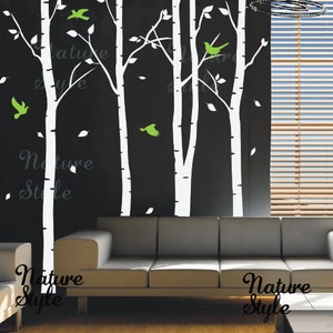4 Birch Tree with Flying Birds vinyl decal wall decal tree wall decal baby wall decal nursery wall sticker room decor wall tree decal image 1