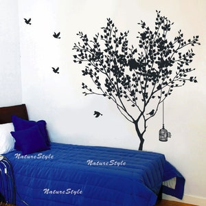 Tree with Flying Birds Vinyl Wall Decal,Sticker,Nature Design image 1