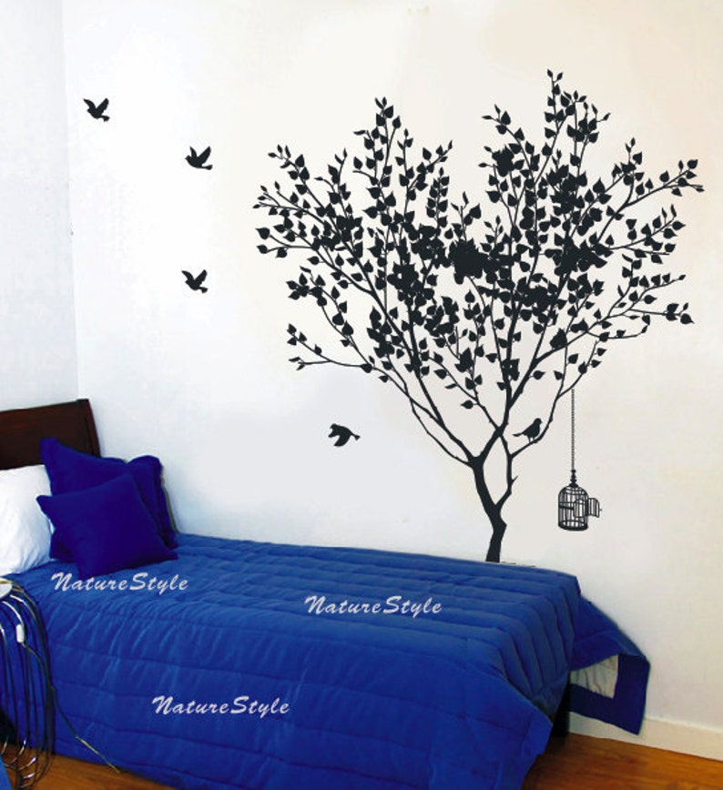 Tree with Flying Birds Vinyl Wall Decal,Sticker,Nature Design image 1