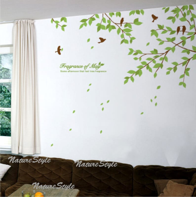 Branch with Flying Birds Vinyl Wall Decal,Sticker,Nature Design image 1