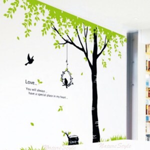 Green Tree with Flying Birds Vinyl Wall Decal wall Sticker nursery decal baby room decor birds decal children room decal image 4