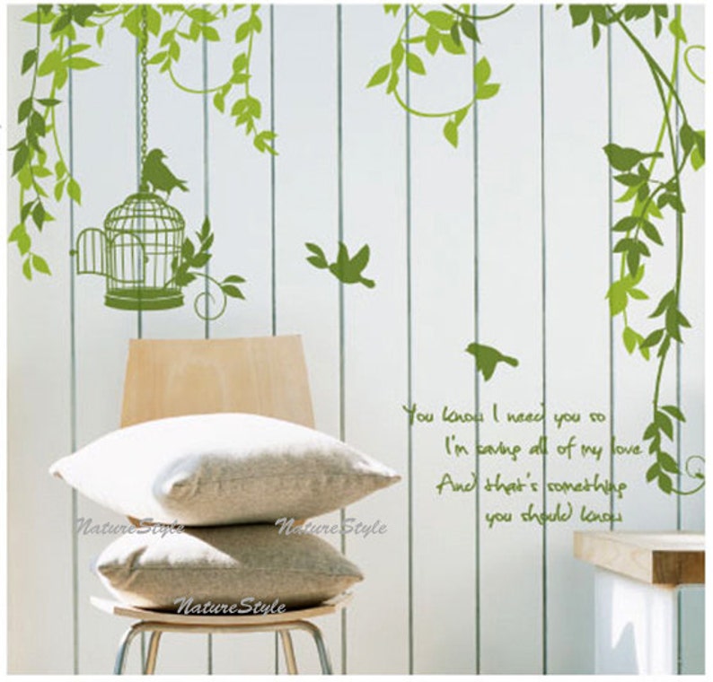 Beautiful Flowers with Flying Birds-Vinyl Wall Decal,Sticker,Nature Design image 3