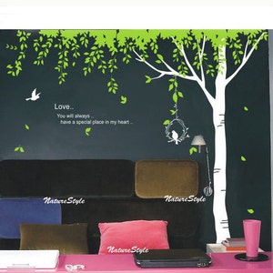 Green Tree with Flying Birds -Vinyl Wall Decal,Sticker,Nature Design