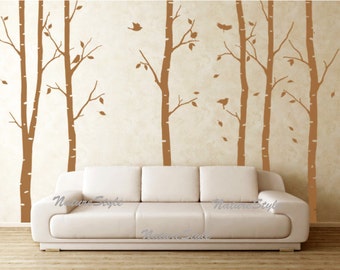 6 Birch Tree with Flying Birds and Letters-Vinyl Wall Decal,Sticker,Nature Design