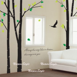 3 Birch Tree with Flying Birds-tree nursery wall decal birds wall decals nursery wall sticker children wall decals image 3