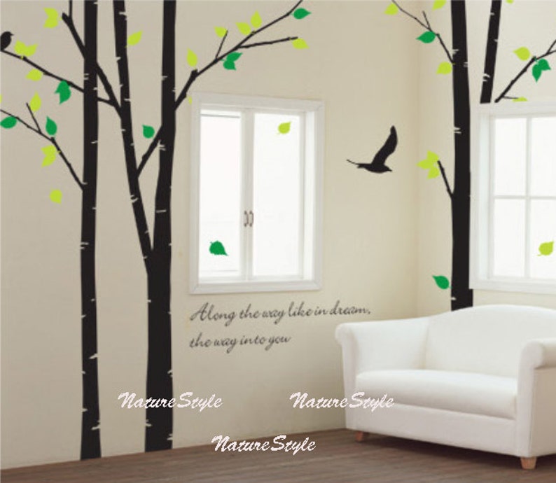 3 Birch Tree with Flying Birds-tree nursery wall decal birds wall decals nursery wall sticker children wall decals image 3