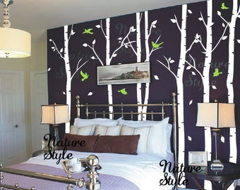 Birch trees wall decal kids nursery wall decal living room wall decal bedroom vinyl decal wall sticker-6 Birch Tree with Flying Birds and
