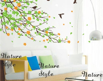 Cherry blossom branches and birds -Nursery wall decal baby girl room wall decals flowers cherry blossom wall sticker wedding office decal