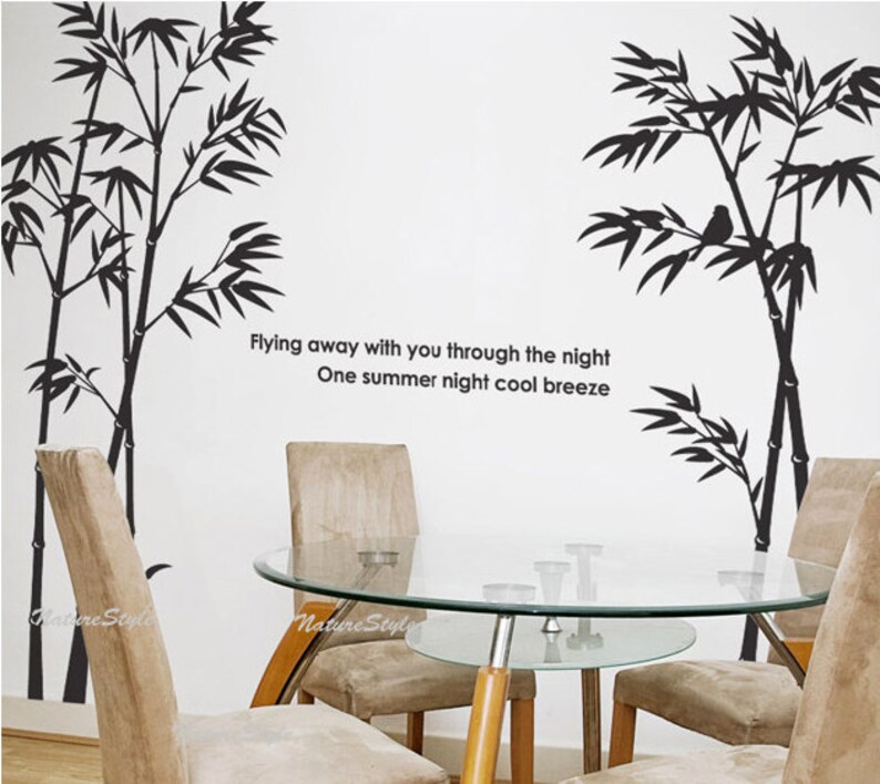 Beautiful bamboo grove with Flying Birds-Vinyl Wall Decal,Sticker,Nature Design image 1