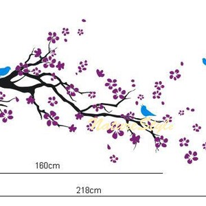 Cherry blossom wall decals Nursery wall sticker Branch vinyl wall decal Children wall decals flower-plum blossom with Flying Birds image 4