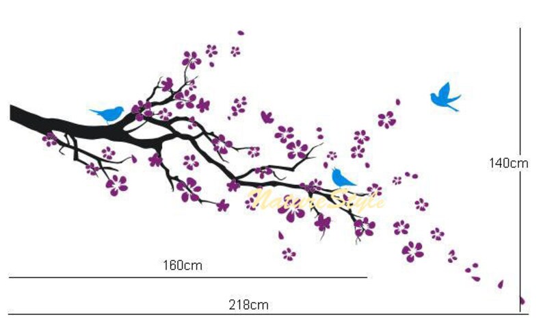 Cherry blossom wall decals Nursery wall sticker Branch vinyl wall decal Children wall decals flower-plum blossom with Flying Birds image 4