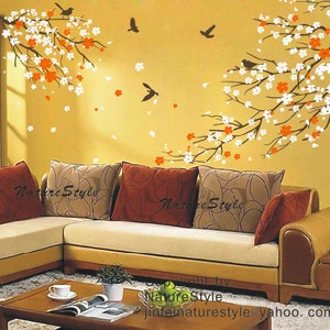 FREE SHIPPING cherry blossom Floral with Flying Birds tree wall decal bedroom children baby girl boy nursery room wall decal flower image 3