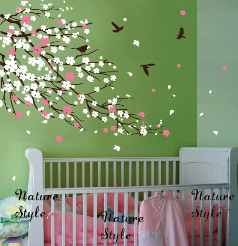 Cherry Blossom Branches and Birds nursery Wall Decal Baby Etsy