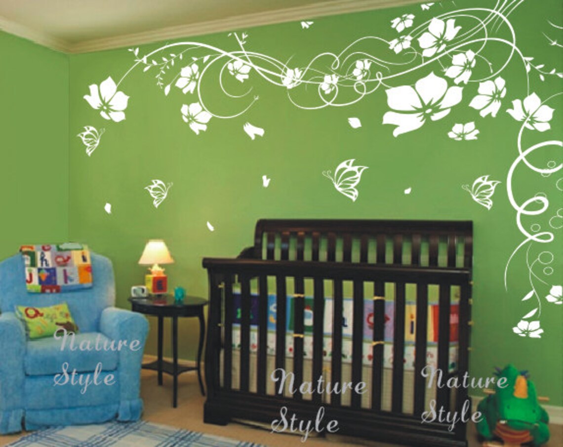 Cherry Blossom Flower Wall Decals Butterflies Wall Decals Etsy