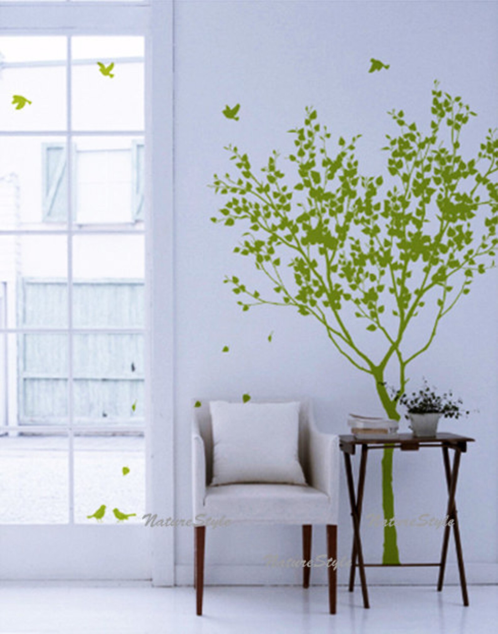 Tree Wall Decal Vinyl Stickernature Design Birdcage Birds Etsy