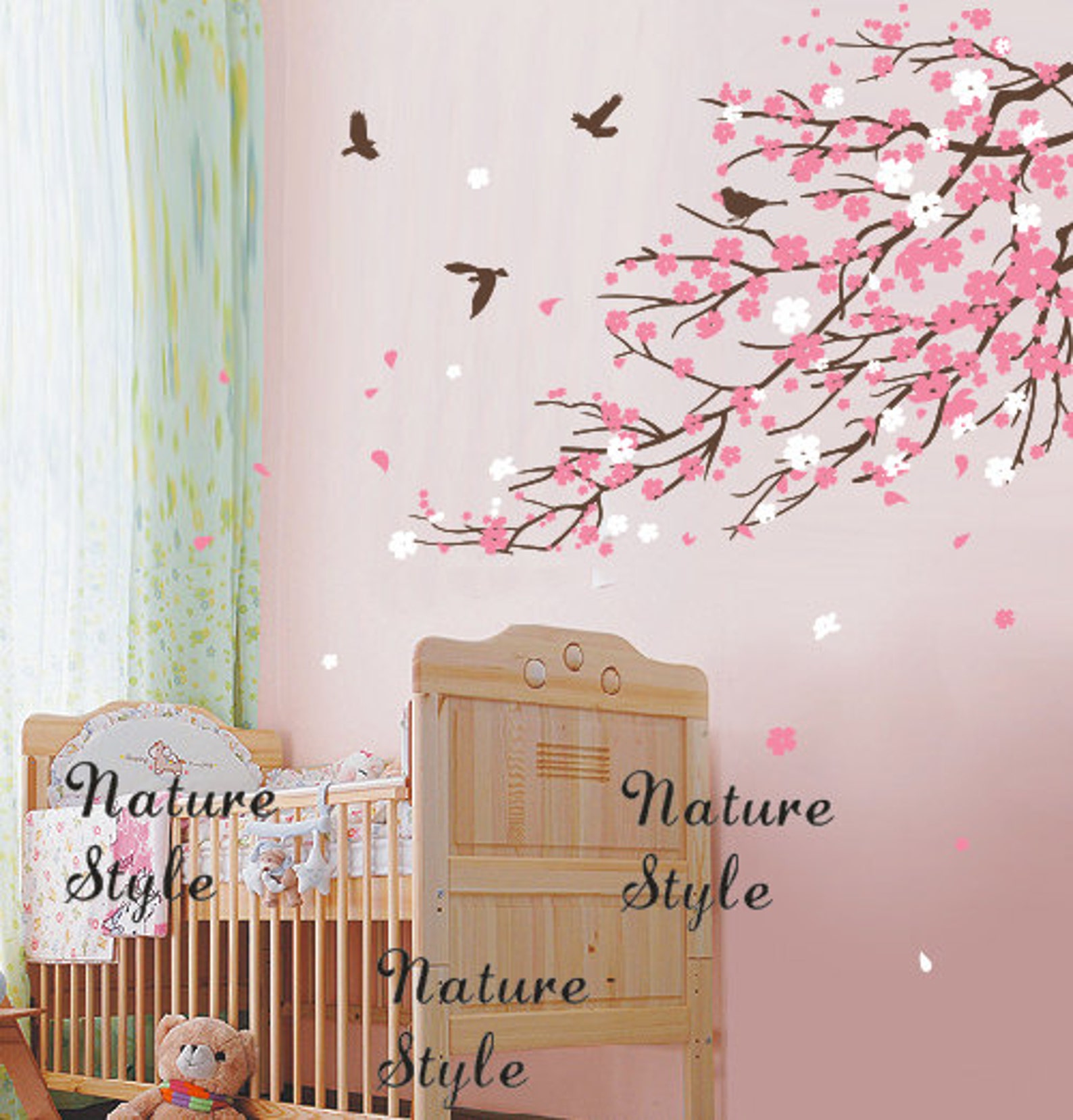 Cherry Blossom Branches and Birds nursery Wall Decal Baby Etsy