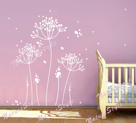 dandelion wall decal flower nursery room vinyl wall decal | etsy