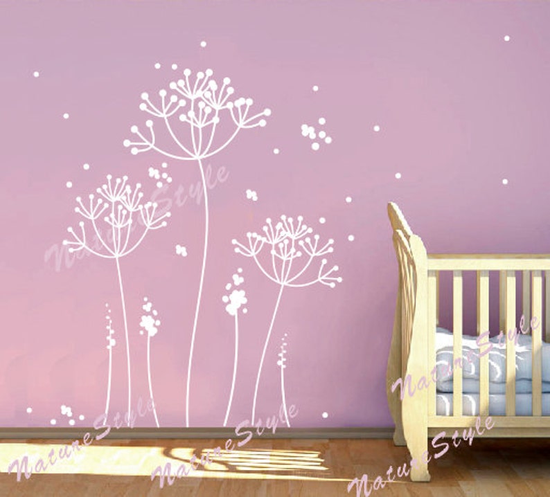 dandelion wall decal flower nursery room vinyl wall decal | etsy