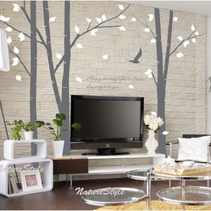 Nursery tree wall decal trees vinyl wall decal wall sticker baby room decoration- 3 Birch Tree with Flying Birds