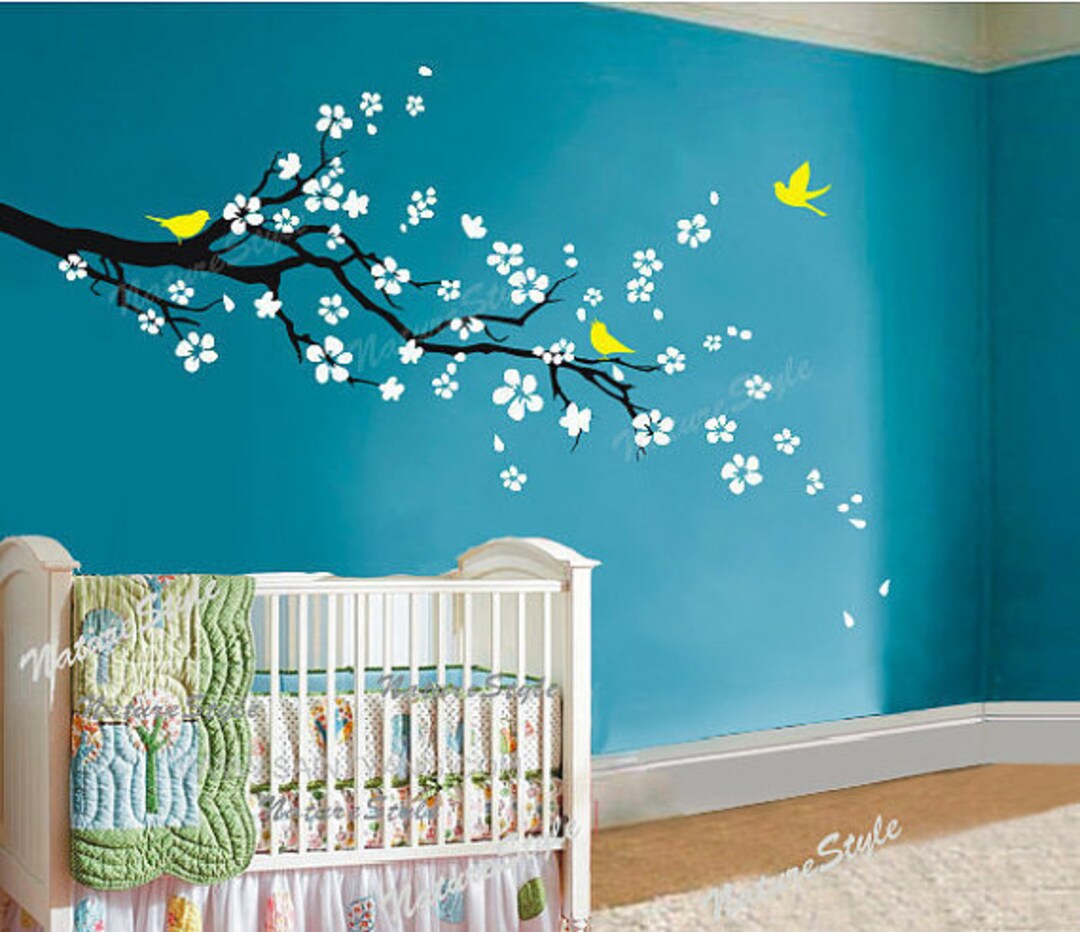 FREE SHIPPING Wall Decal Flower Birds Wall Sticker Nursery Etsy