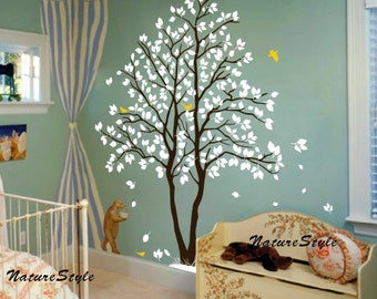 nursery wall decal baby wall decal children wall decal flying birds decal room decal-Two Trees with Flying Birds